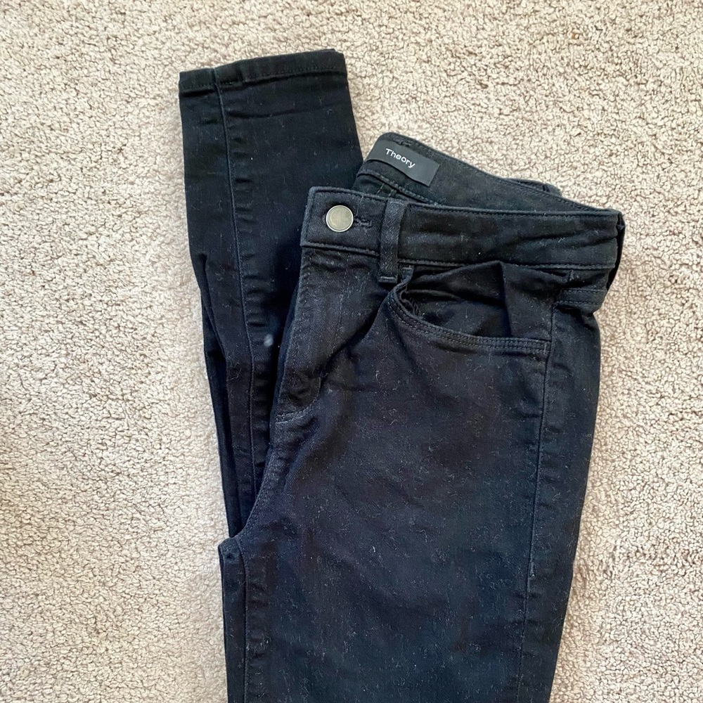 Theory black skinny twill pants